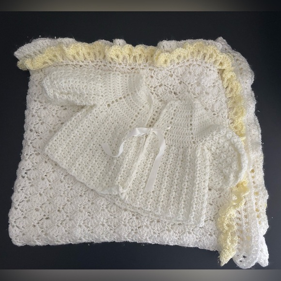 Handmade Crochet Baby Blanket and Sweater Set - Picture 1 of 9